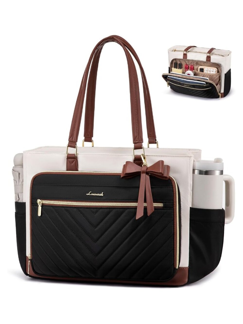 LOVEVOOK Quilted Laptop Tote Bag Fits 15.6 Inch Padded Multi Pocket Work